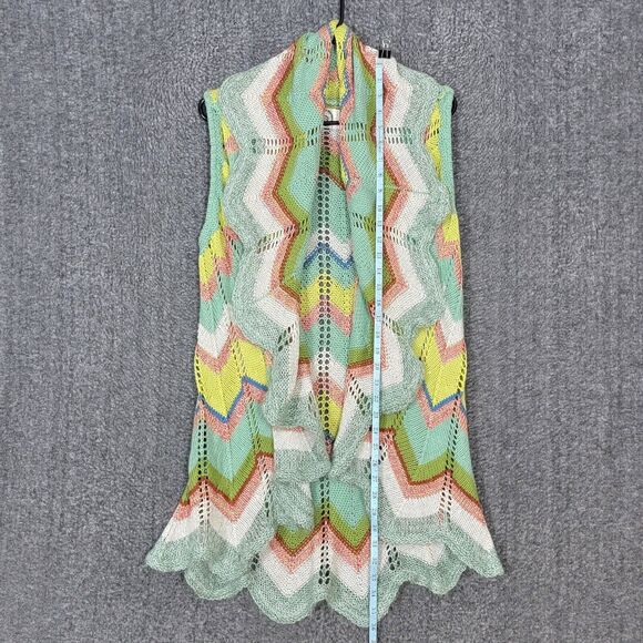 Anthropologie Rosie Neira Sweater Womens XS/S Green Chevron Sleeveless Cardigan - Picture 4 of 15